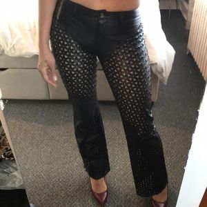 Black Laser Cut Leather Pants
